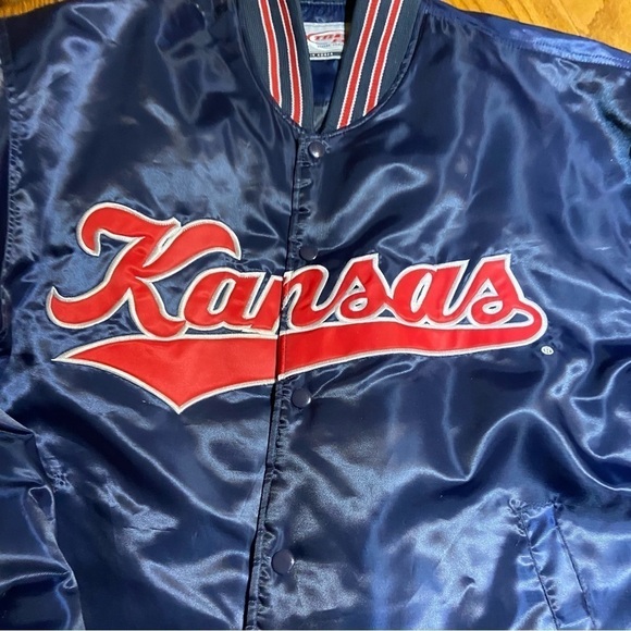 Kansas Jayhawks Chalk Line Button Up Puffer Coat Size Large Vintage Extreme Fanz - Picture 2 of 6